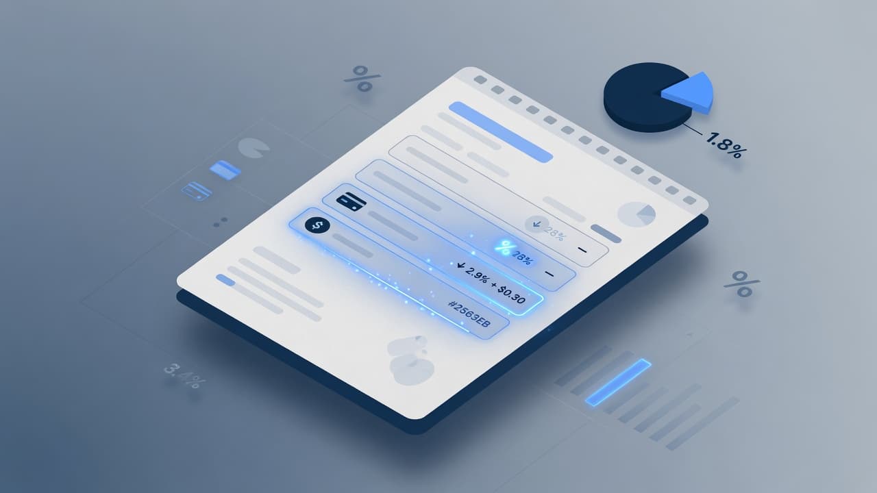 Illustration of a merchant statement with fee analytics and rate insights