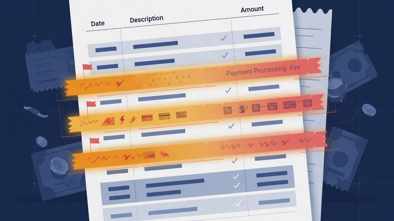 Illustration of a payment statement with highlighted junk fee line items
